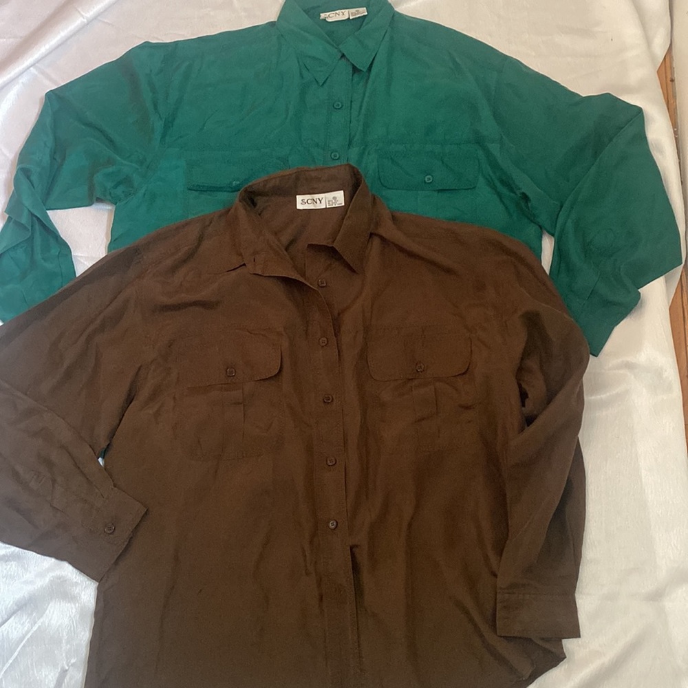 🔥bundle 2 pieces women shirt 100 % silk medium💚🤎